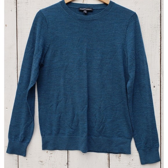 Katherine Barclay Mens Blue Merino Wool Pullover Crewneck Sweater Size M - Picture 4 of 5